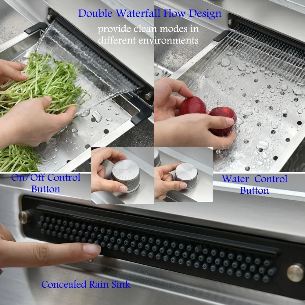 حار Sale. 33 بوصة قطرة في شلال بالوعة المطبخ ث/صنبور محطة عمل كومبو-متعددة الوظائف الفولاذ المقاوم للصدأ-شحن مجاني #5