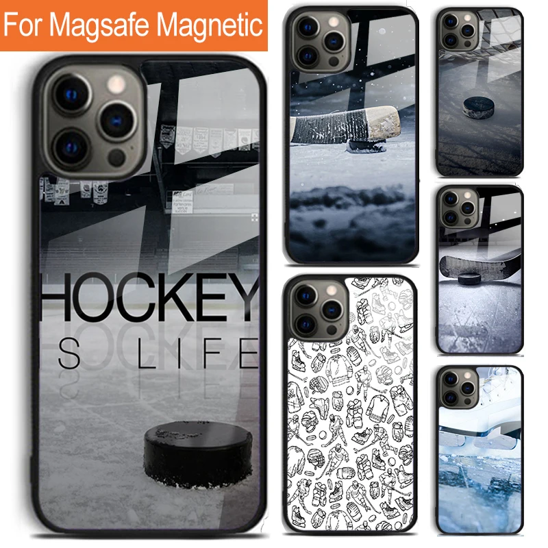 Hot Sport Ice Hockey Phone Case For iPhone 16 15 14 13 12 11 Pro Max Plus Magsafe Magnetic Wireless Charging Cover