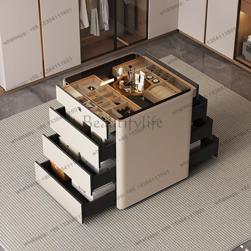 

Minimalist saddle leather jewelry cabinet Modern light luxury home jewelry display cabinet