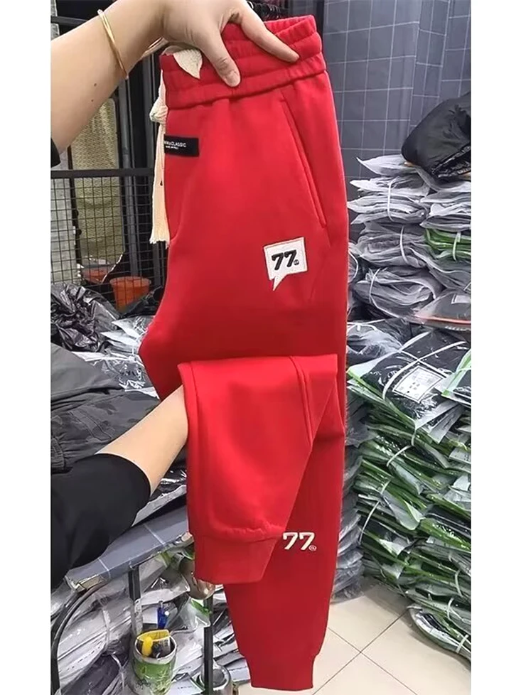 

Мужские спортивные брюки премиум-класса с вышивкой букв, свободного кроя, с манжетами, повседневные, для работы, зауженные, эластичные