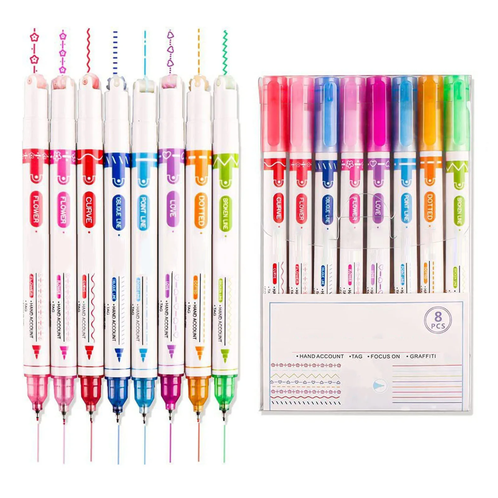 

8 Color Marking Pen Comfortable Grip Double End Use Pattern Highlighter 2 Sets Classical Colors for Art Design Scrapbook