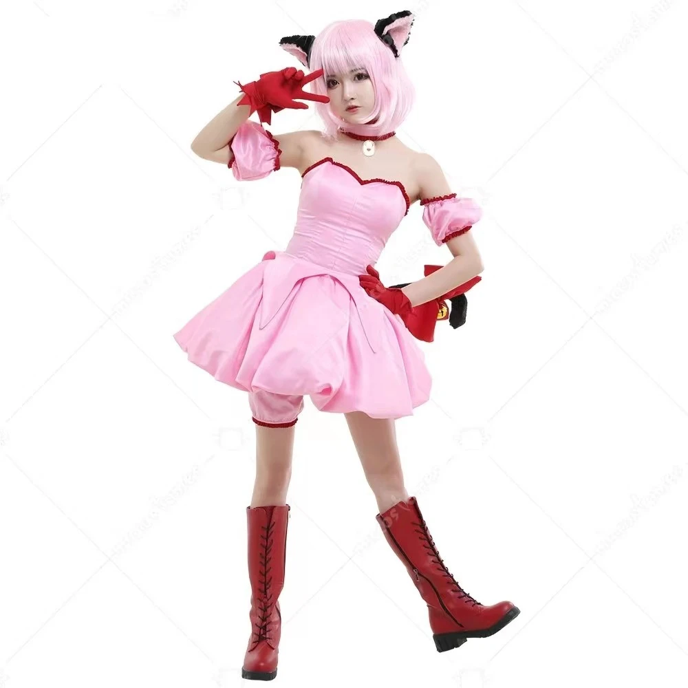 

Anime Tokyo Mew Mew New Momomiya Ichigo Cosplay Costume Pink Dress Gloves Ears Tail Halloween Party Cat Uniform for Girls Women