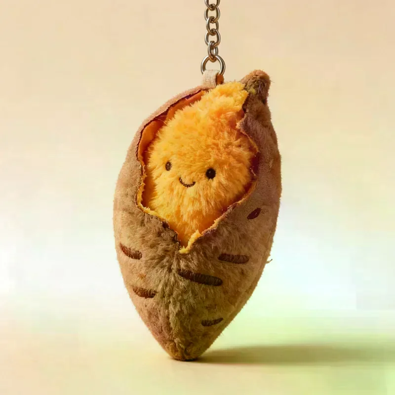 Creative Roasted Sweet Potato Plush Doll Keychain Cartoon Simulated Food Stuffed Doll Pendant Decorative Accessories Gifts Cute