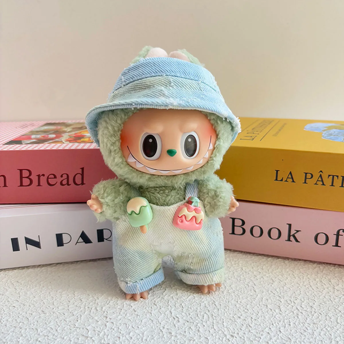 Мини-плюшевая кукла, повседневный красочный комбинезон, комбинезон, шляпа рыбака, одежда для Labubu, наряды, аксессуары, подарок