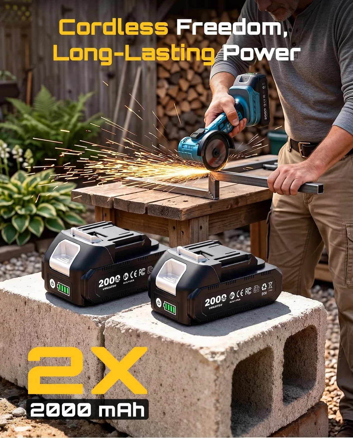 SEESII Cordless Mini Angle Grinder 3 Inch Brushless Angle Grinder 19000 RPM with 2pcs 21V 2.0Ah Batteries, 7pcs Cutting Discs 210W Power Electric Grinder Tool for Metal Wood Polishing Rust Removal