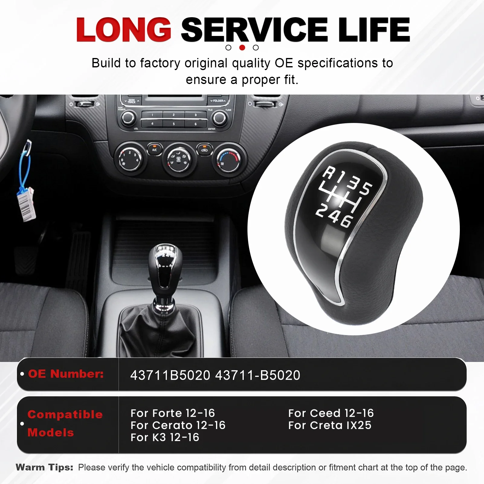 Leather Manual Stick Gear Shift Knob Lever Shifter 43711-B5020 43711B5020 For Kia Forte Cerato K3 Ceed 12-16 Hyundai Creta IX25