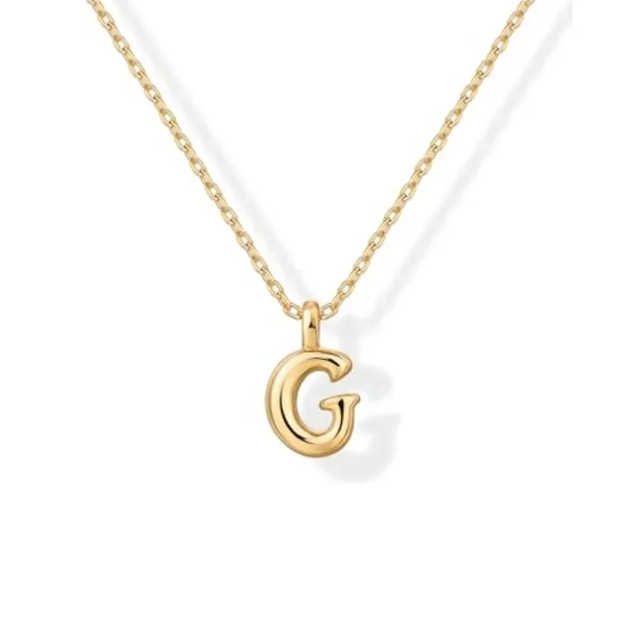 

14K Gold Plated Dainty Chunky Bubble Initial Letter Pendant Necklace for Women Alphabet Letter Necklace