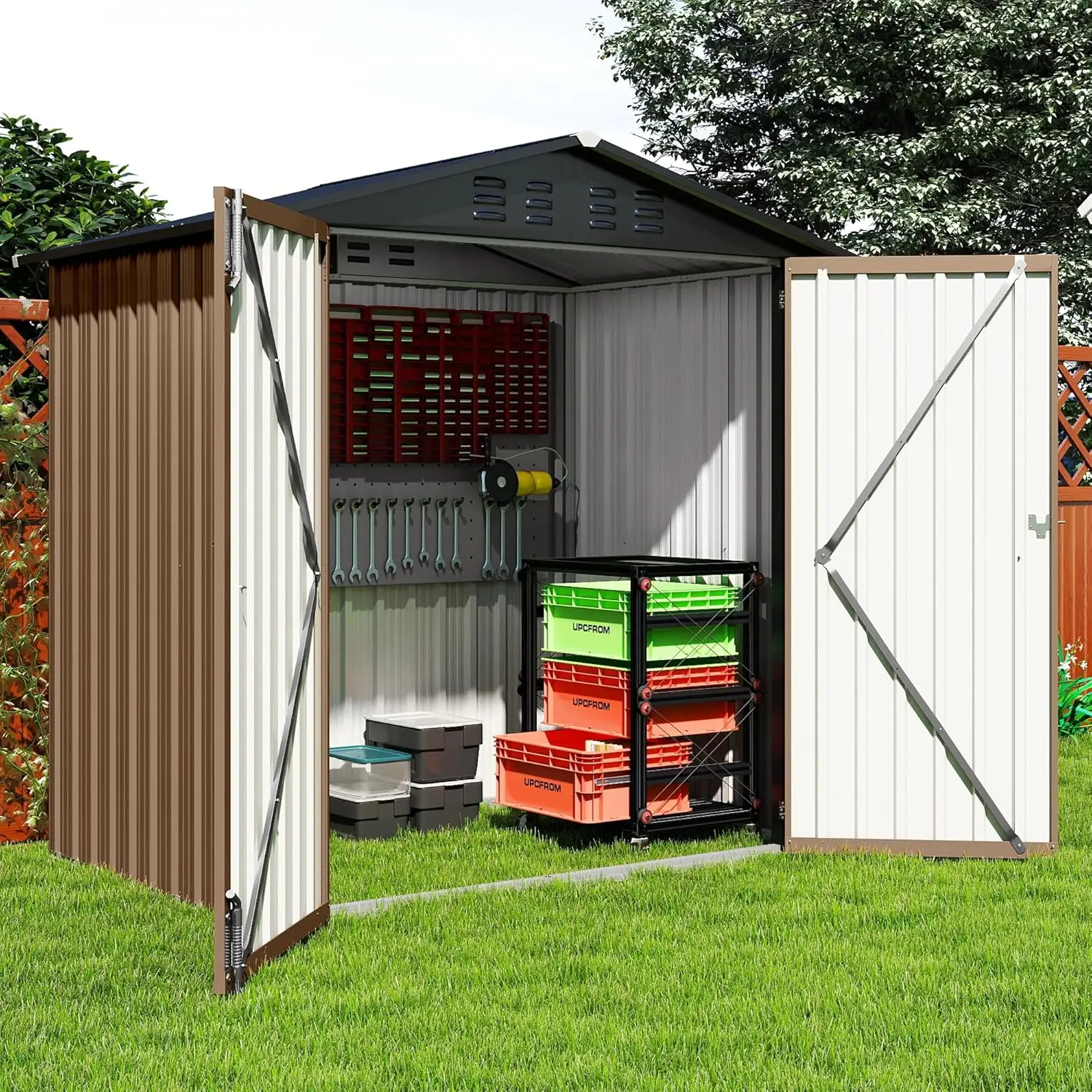 6x4 FT Metal Storage Shed Reinforced Frame Wind/Snow Resistance Lockable Backyard Garden Tool Material Storage, Customized