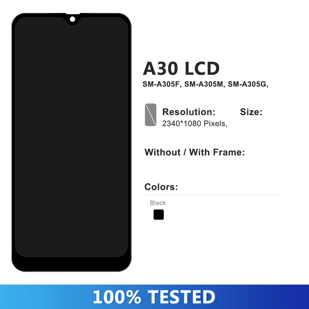 6.4\'\' Display For Samsung A30 A305/DS A305FN LCD Display with Frame Touch Screen Digitizer Assembly For Samsung A30 Screen