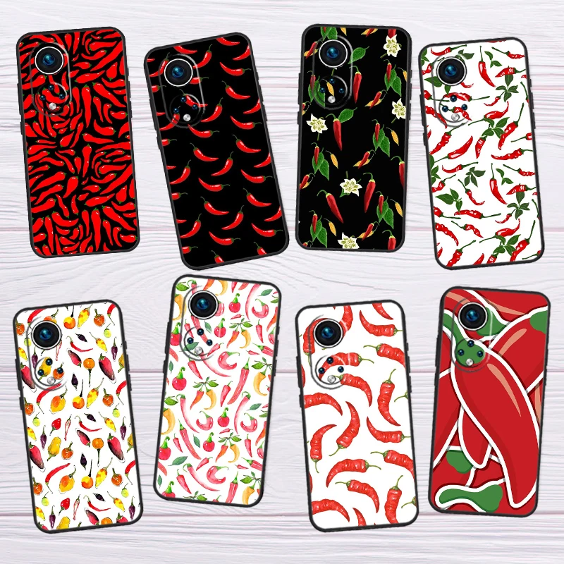 Red Chilli Pepper Pattern For Honor X8 X7 X9 a 50 70 90 Magic5 Lite Huawei P60 P40 P20 P30 Pro P Smart Nova 9 5T Case