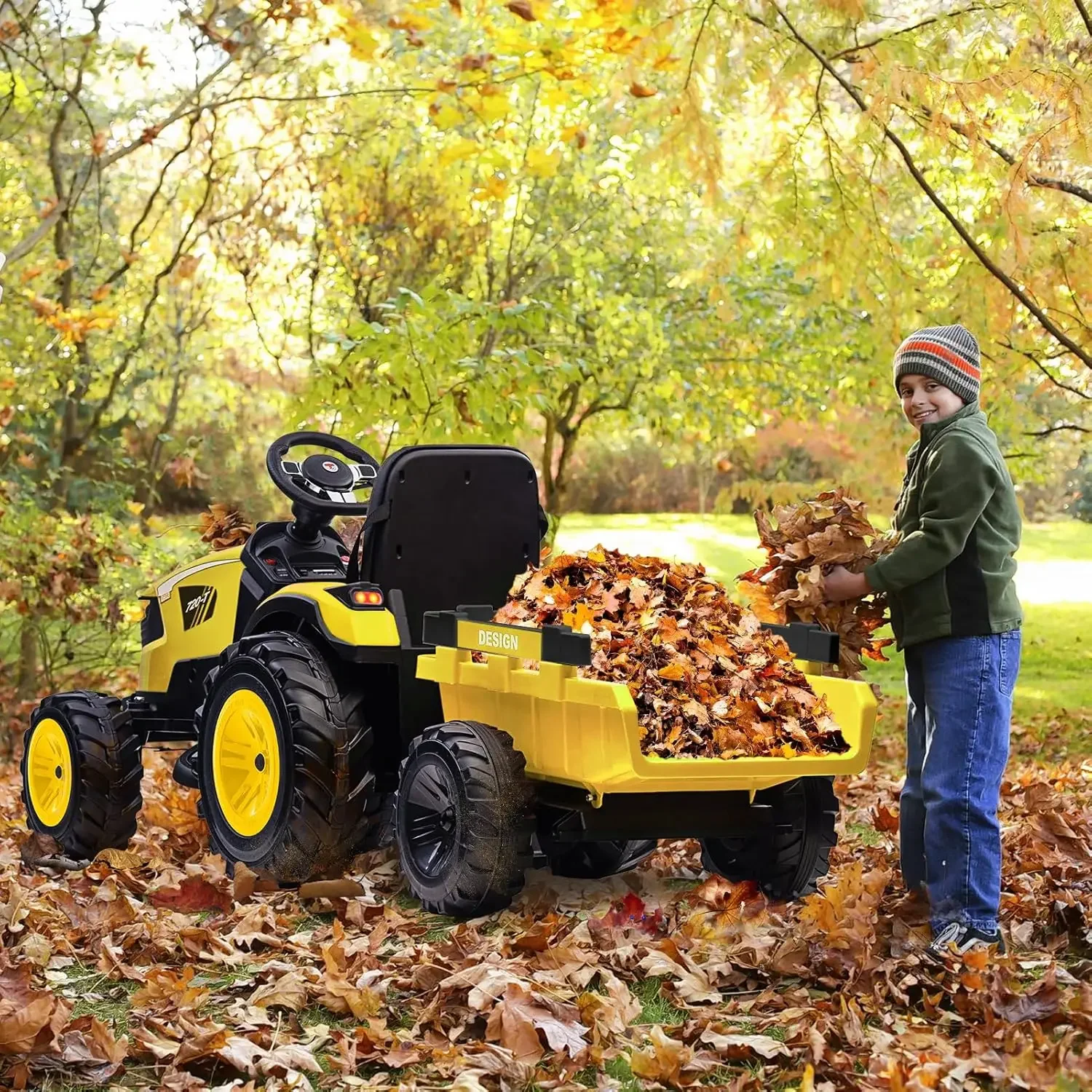 3 in 1 Ride on Tractor, Excavator & Bulldozer, 24V Electric Vehicle w/Trailer, Shovel Bucket, Digger, Remote Control