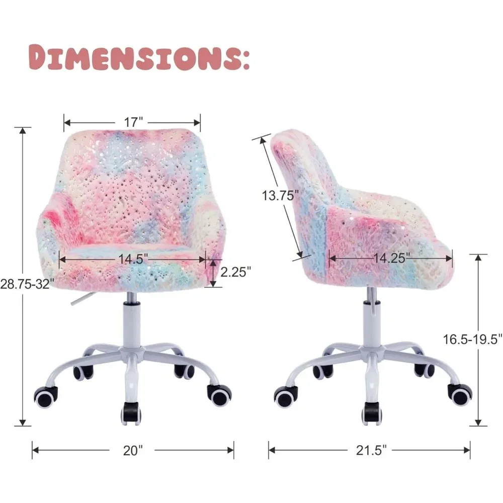 Kids Adjustable Desk Chair, Furry Study Chair with Swivel Base Cute Faux Fur Reading Chair Comfy Upholstered Computer Chair