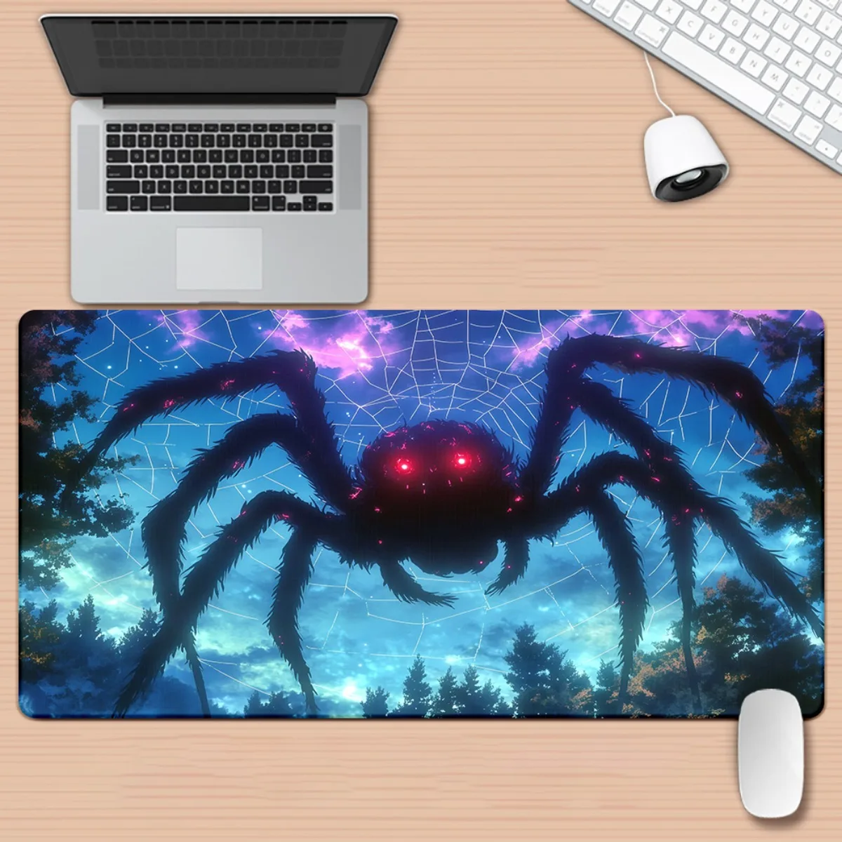 Giant Red-Eyed Spider Web Extended Gaming Mousepad Durable Rubber Desk Mat for PC Gamers
