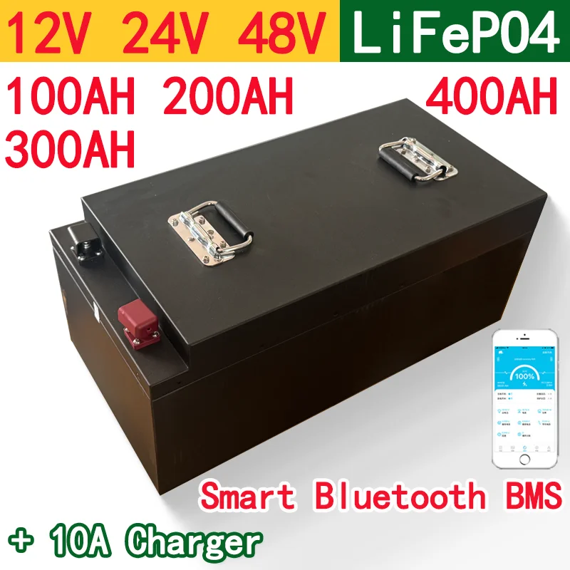 12V 24V 48V 100Ah 200Ah 300Ah 400Ah Lifepo4 Batteria per inverter solare Camper Alimentatore di backup esterno