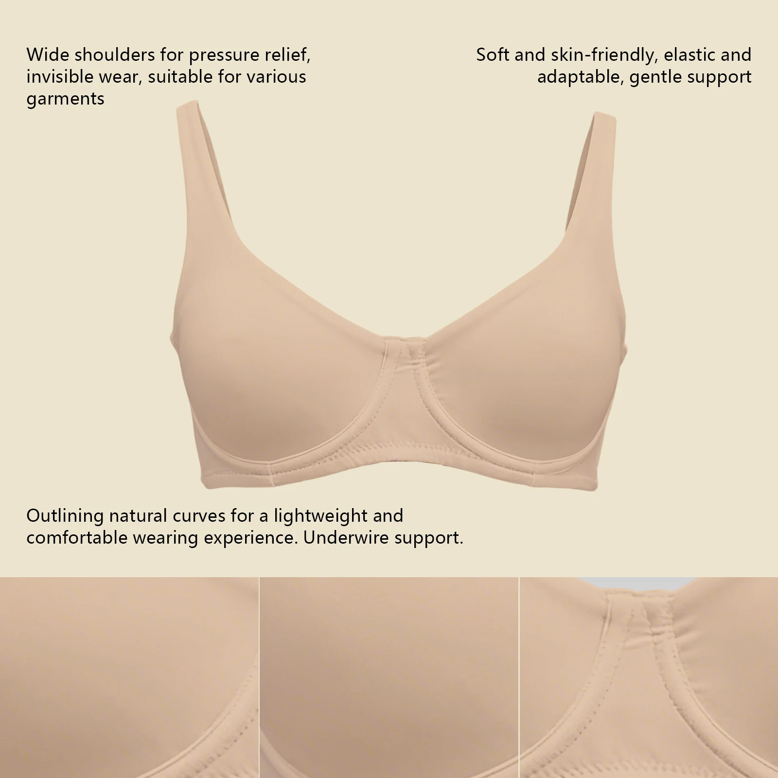 Underwire Unpadded Bra Women Chest High Support Gather Bralette Seamless Solid Color Plus Size Breathable Invisible No Trace Bra image 4