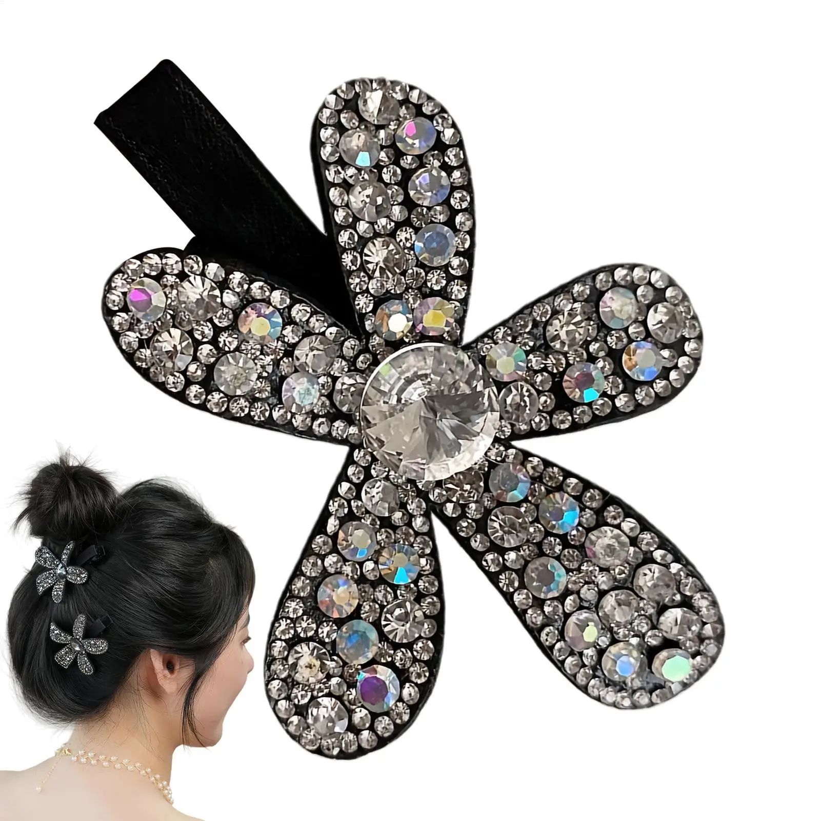 Flower Sparkling Rhinestone Hair Clip Vintage Metal Sparkling Duckbill Hairpin Women Sparkly Hair Clips for Holiday Festival
