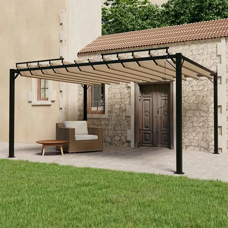 3x4m Lamellendach-Pergola mit taupefarbenem Stoff, Aluminium-Terrassenüberdachung, leicht zu reinigen
