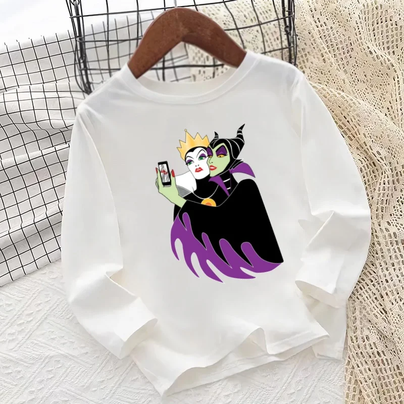 Villain Maleficent Evil Queen Print Funny Kids T shirt Long Sleeve Autumn Baby Boys Girls Clothes White Casual Children T-Shirt