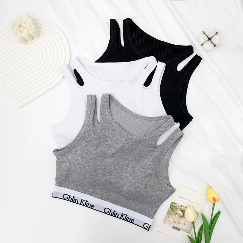 

GK Fashion Vest Women Sweat-absorbing Sports Bra with Sponge Pad Pure Cotton Antibacterial Brassiere