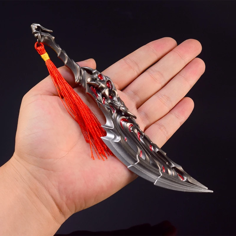 22 cm/8,66 pulgadas Valorant Flood Fury llama cuchillo de una sola mano juego periférico katana cuchillo artesanías de Metal adornos arma modelo niño juguete