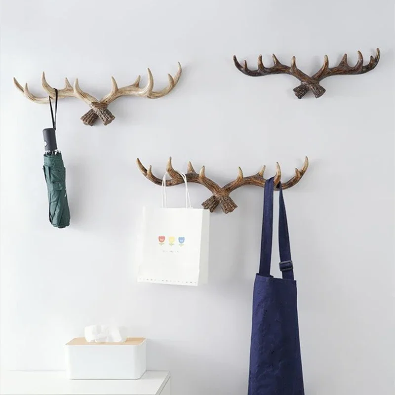 Wall Mounted Decorative Hooks Vintage Deer Horn Hook for Hanging Clothes Hat Scarf Key Deer Horns Hanger Rack Wall Decoration