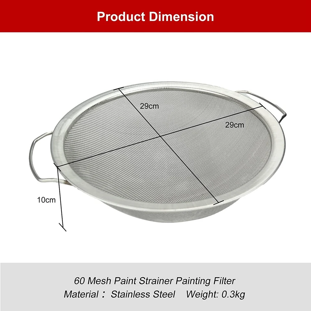 Paint Strainer Mesh Stainless Steel Paint Emulsion Honey Funnel Filter Cover Filter Tool Product 60-Mesh 11.4Inch Width