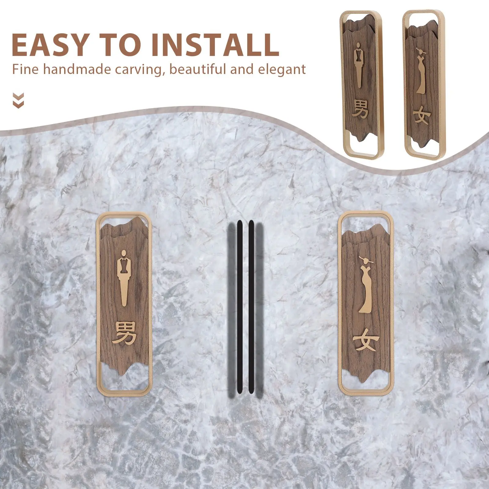 2Pcs Solid Wood House Sign Restroom Signs for Bathroom WC Plaque Male Female Symbols Wooden Doorplate Toilet