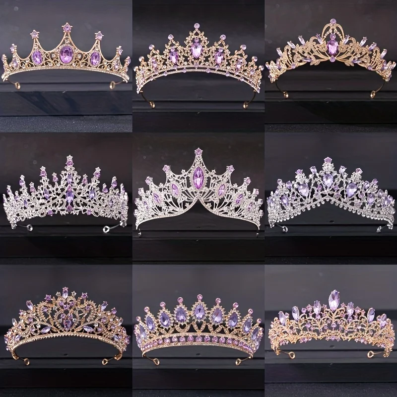 Purple Crystal Tiaras And Crowns Headband For Women Bride Rhinestone Prom Diadem Bridal Wedding Hair Accessories Jewelry Crown