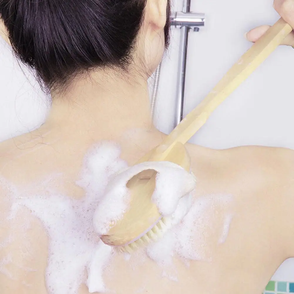 ขนแปรงธรรมชาติ Back Scrubber แปรงอาบน้ําที่ถอดออกได้ยาวแปรงอาบน้ํา Exfoliating Body Massage แปรงอาบน้ํา