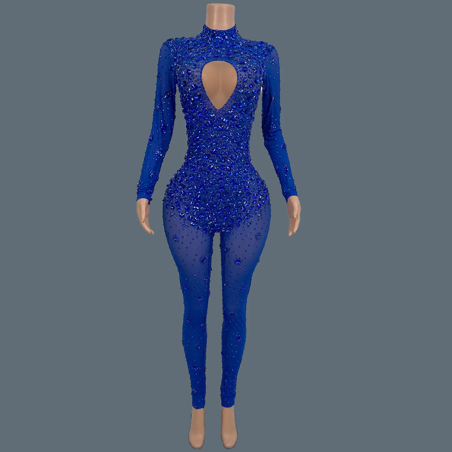 

Sparkly Rhinestones Sheer Mesh Jumpsuit for Women Birthday Party Event Show Outfit Sexy Crystal Bodysuit Show Stage Wear Cuican