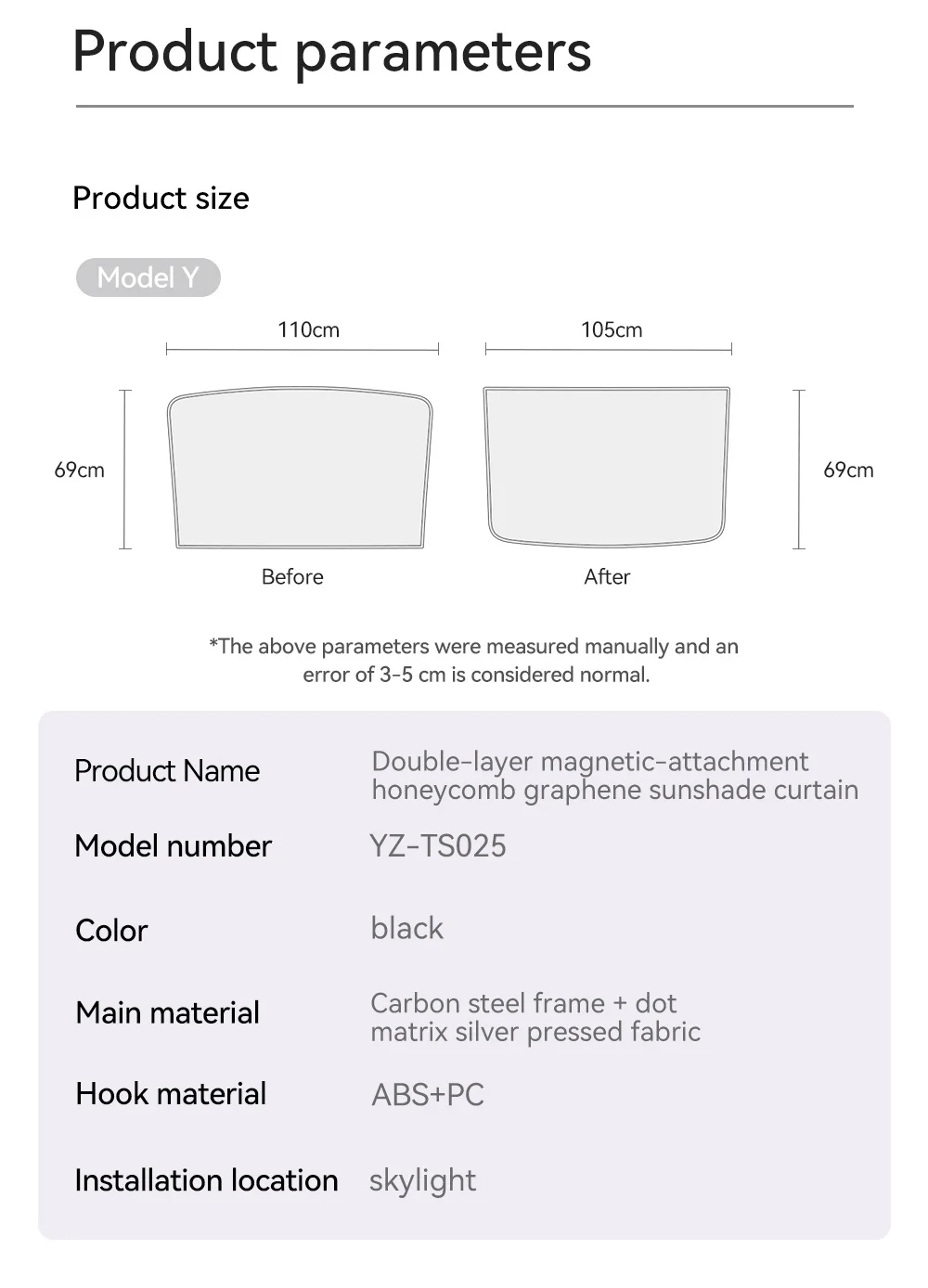 YZ Für Tesla 2025-2026 Model 3 Y Juniper Highland Graphene Black Sky Screen Sonnenschutz Wabenförmiger Dachfenster Magnetischer Sonnenschutzpanel – Detail 26