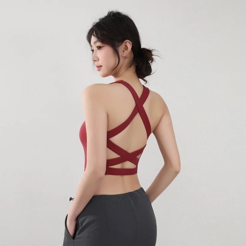 Women Front Zipper Naked Sense Yoga Beautiful Back Bra Sports Gathering Anti-shock Running Quick-drying Fitness Vest Underwear