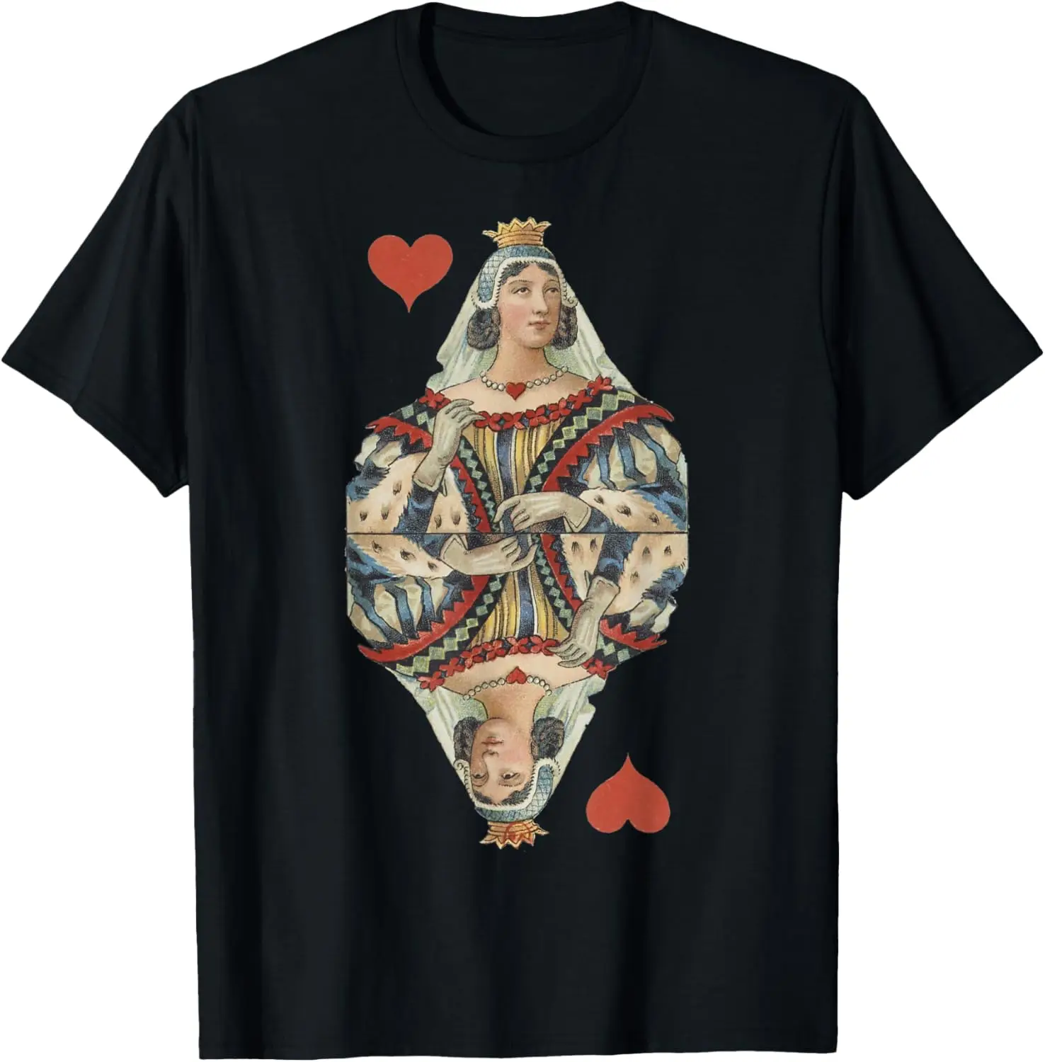 T-shirt con carte da gioco dipinte Queen of Hearts French Art Nouveau Deco