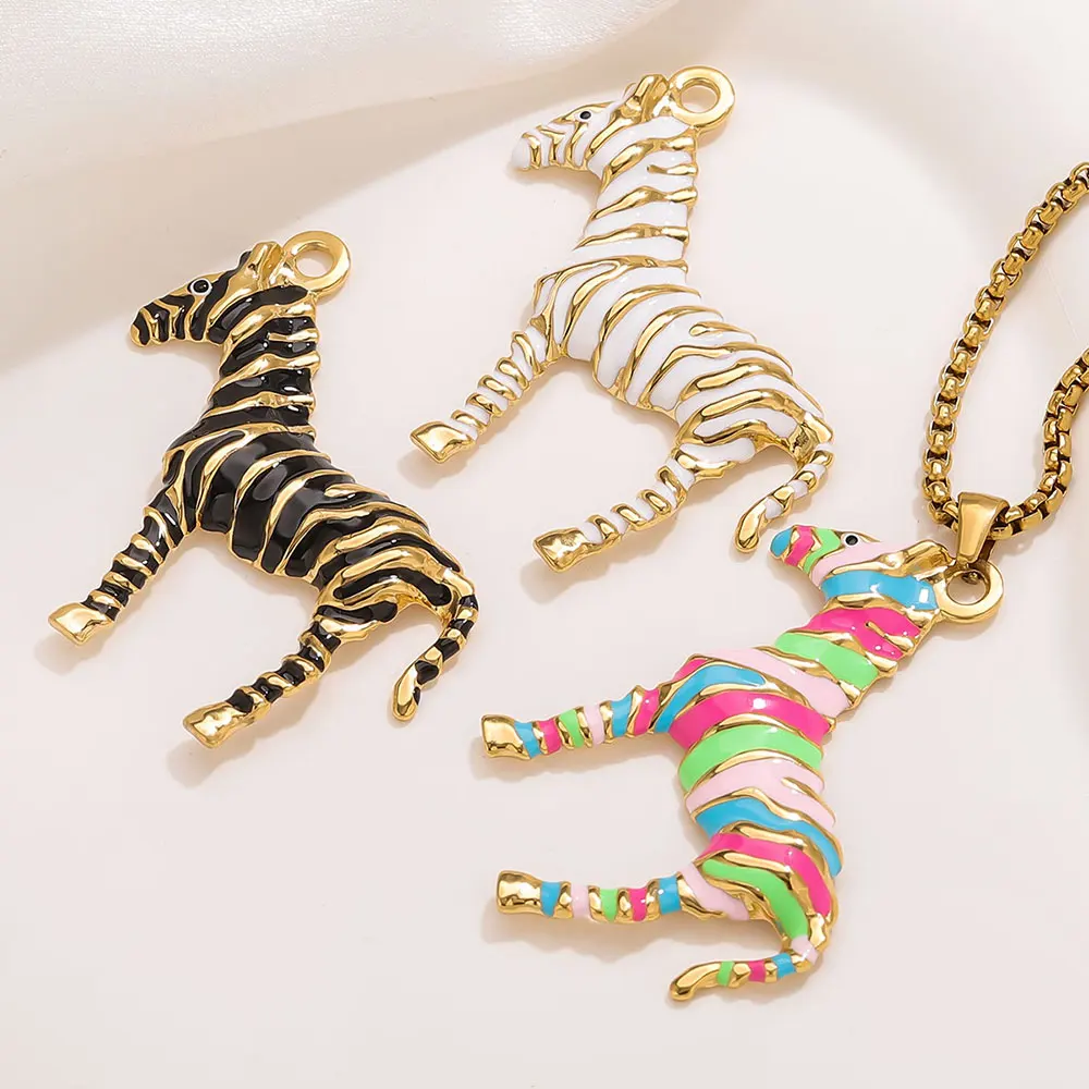 

1PCS Animal Series Stainless Steel Colored Enamel Zebra Charms DIY Jewelry Making Accessories for Women's Earrings and Necklaces
