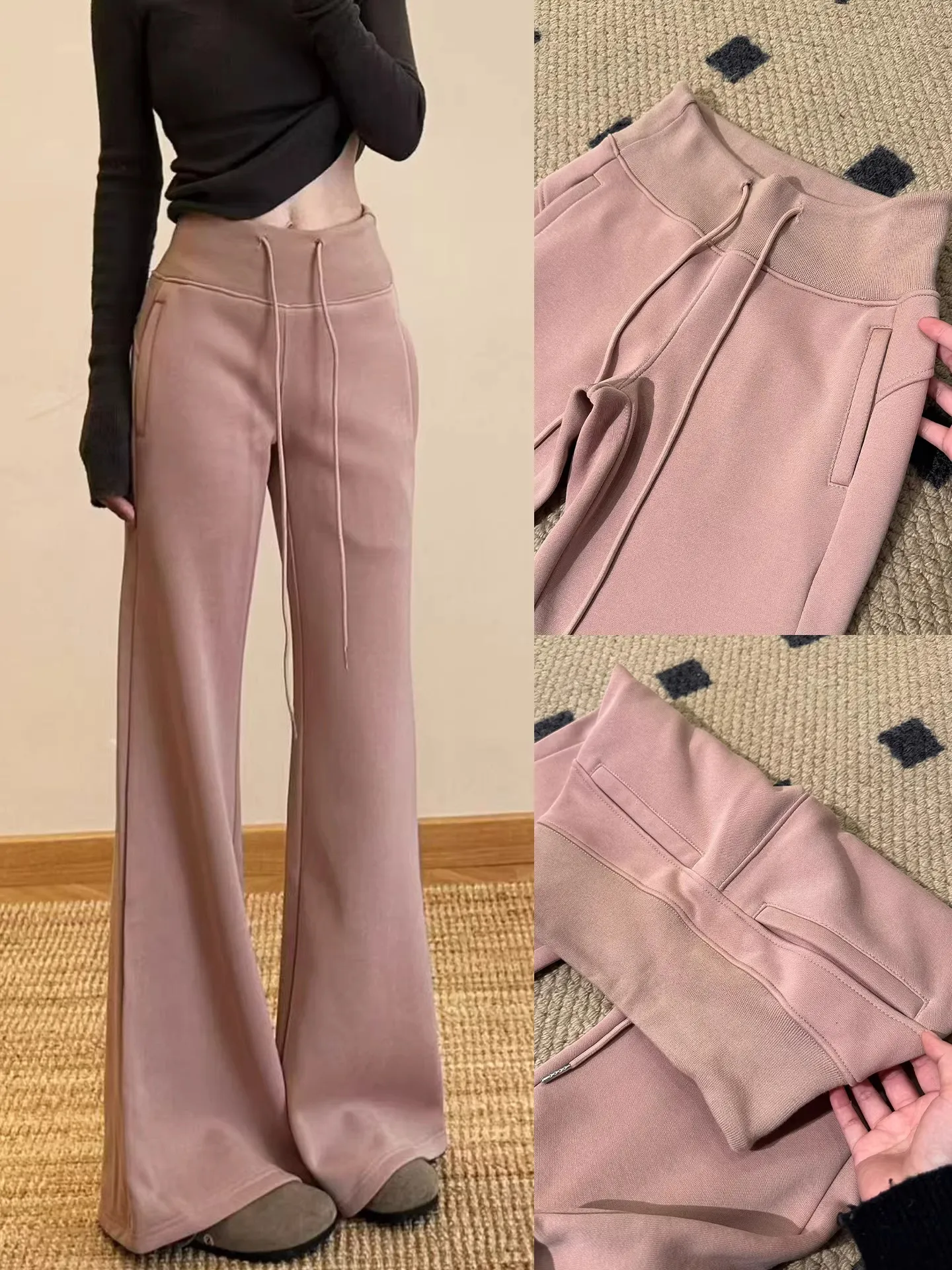 

Женские брюки-клеш с высокой талией, на флисовой подкладке, облегающие, повседневные, в американском стиле, бренд Sle JaOrdle, с деталями