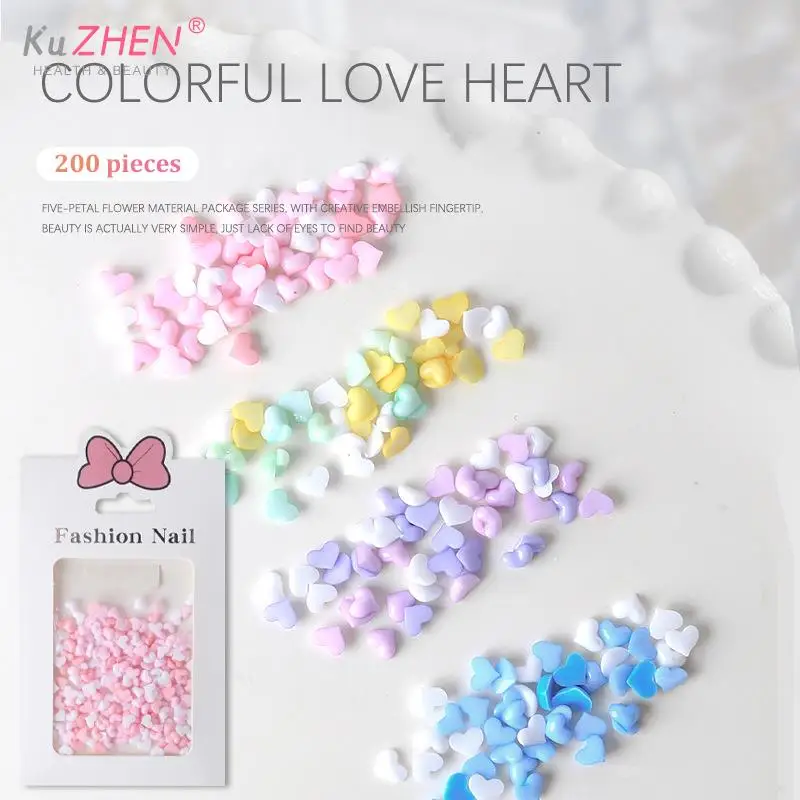 200Pcs Resin 3D Mini Candy Colored Heart Shape Kawaii Resin Flatback Charms Nail Rhinestone Beads Diy Jewelry Accessories Gift