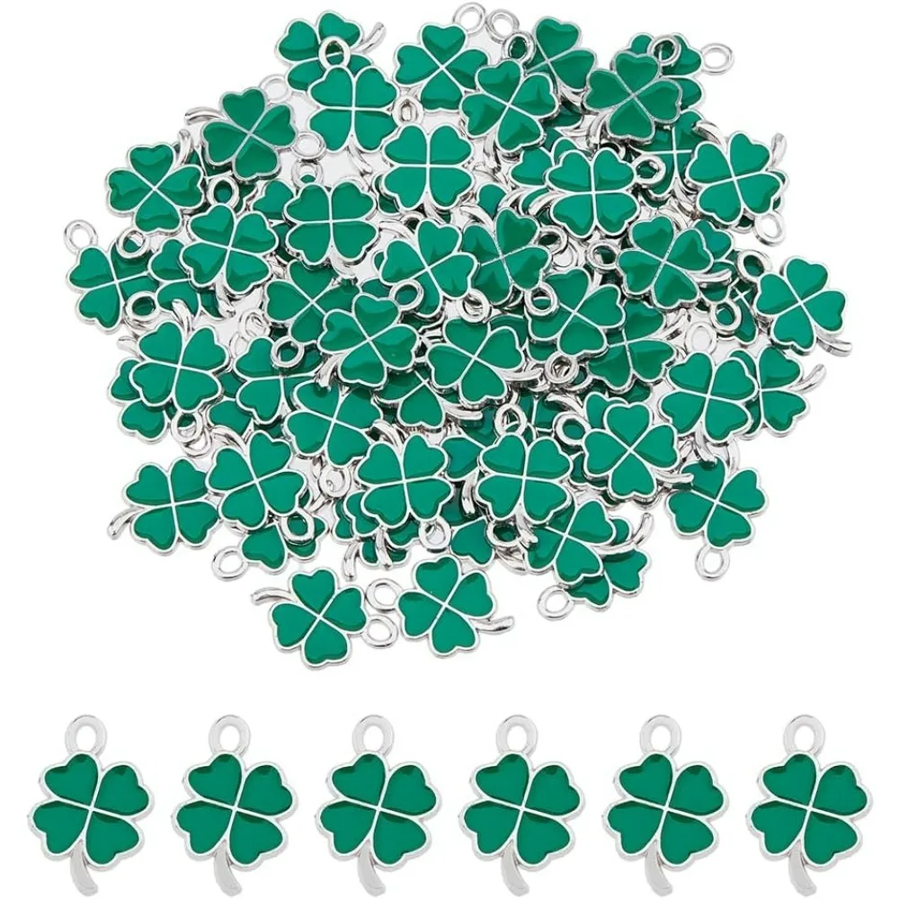 70pcs Four Leaf Clover Charms Enamel Alloy Small Shamrock Charms Green Lucky St. Patrick's Day Charm