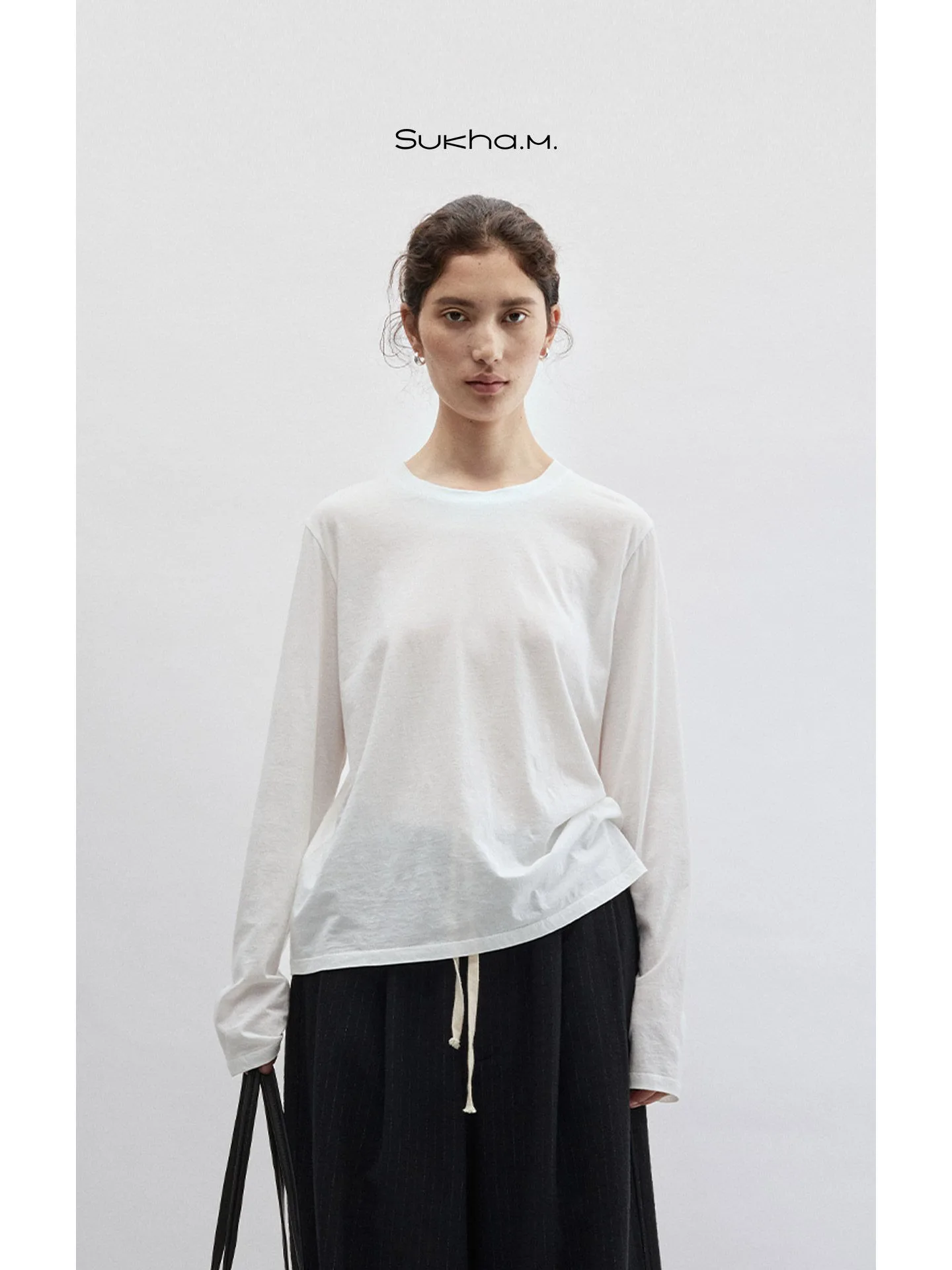 

Классическая базовая футболка Long Sve Pure Color, свободная круглая футболка Ne Cotton Moisture ng, удобный женский топ для поездок на работу