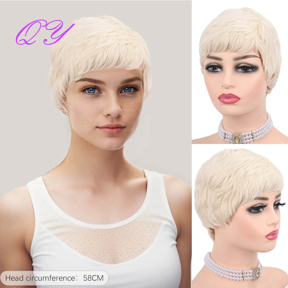 Qy Women's Short Light Gold （613）Fashion Wig High Quality Fiber Wigs Unique Style  Are Ideal For Everyday Or Party Use