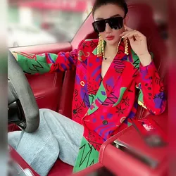 Runway Blazers Coats Women Vintage Flowers Printed Blazers Bomber Street Loose Jackets Casaco Feminino Party Cool Blazers NZ02