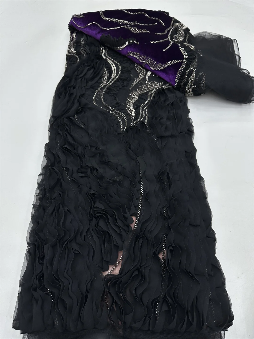 2026 African Nigeria High-Quality 3D Flower Beaded Sequins French Velvet Lace Fabric Nigerian Lace 5 Yards For Wedding Dresses