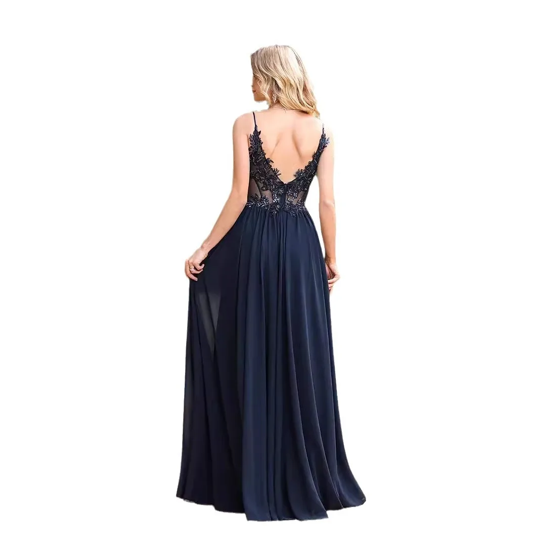 A8139 Bellissimo abito da festa lungo in chiffon da donna per ragazze Dolce memoria Abiti da sera eleganti a-line Abito da cerimonia nuziale sexy per ospiti
