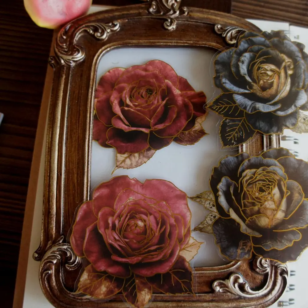 

10pcs Dark Color Gold Line Red Black Rose Style Sticker Scrapbooking DIY Gift Packing Label Decoration Tag