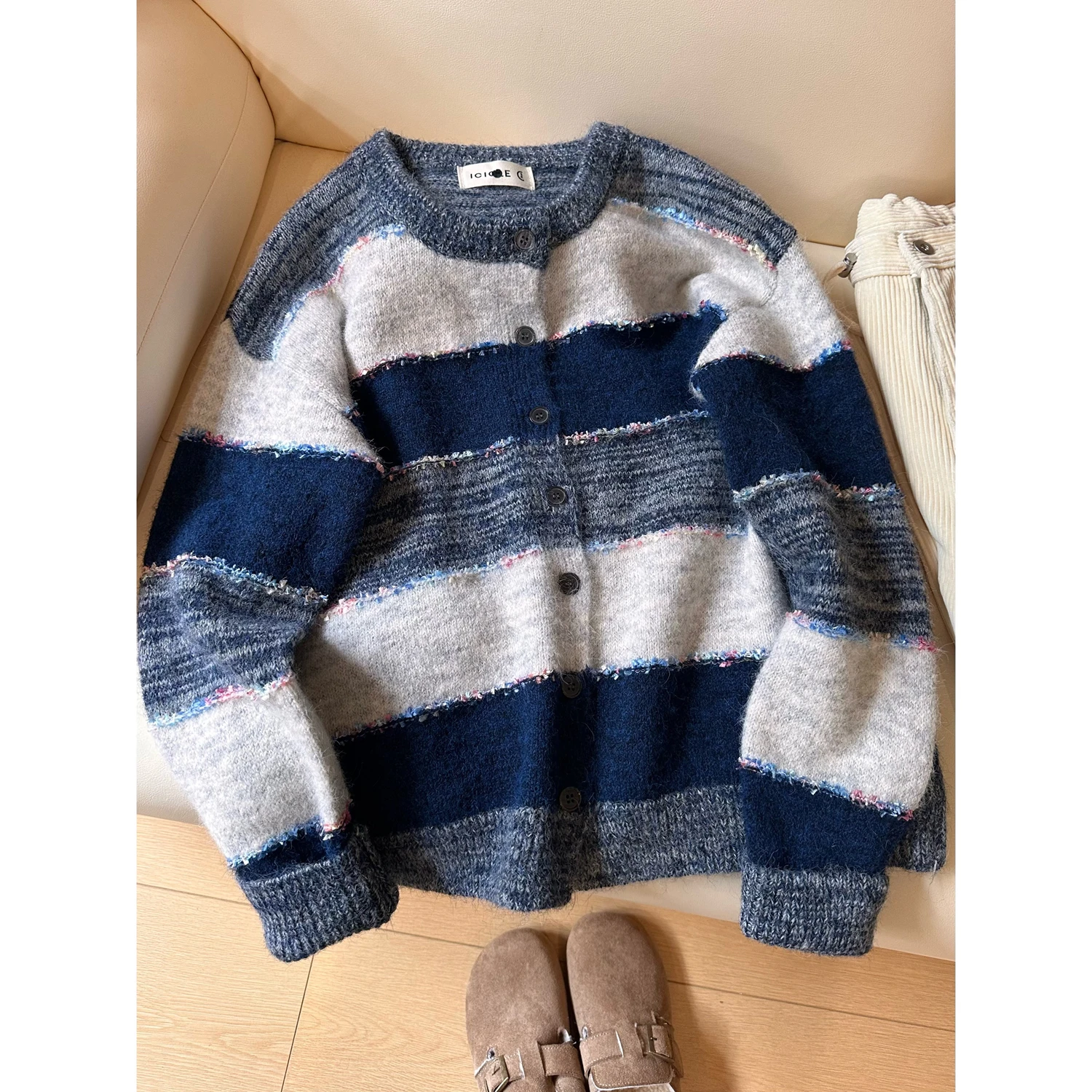 

aduated Color Knitted Open Cardigan Women's Soft Wool Sweater Outerwear Korean Sle Loose Fit Daily Wear Long Sve