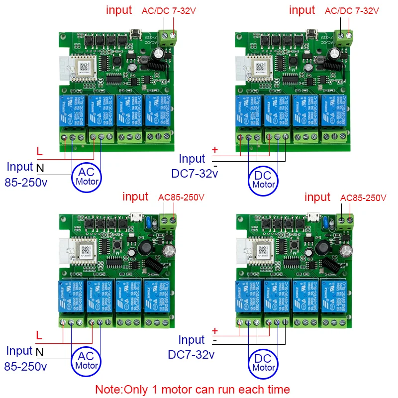 Zigbee Tuya Smart Home Relay for 2MQTT Gateway Hub,4CH Motor Switch Module,DC 12V 24V 32V 110V,4 Channel Radio RF Remote Control