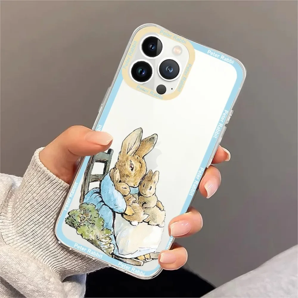 Cute P-peter rabbit Phone Case For iPhone 11 12 Mini 13 14 Pro Max Transparent Shell