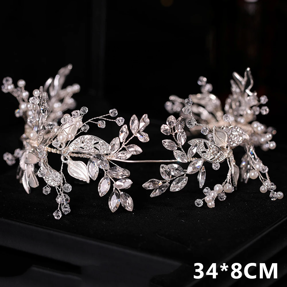 Diadema de hojas para mujer, accesorios para el cabello con perlas y diamantes de imitación deslumbrantes, herramientas de peinado para el cabello