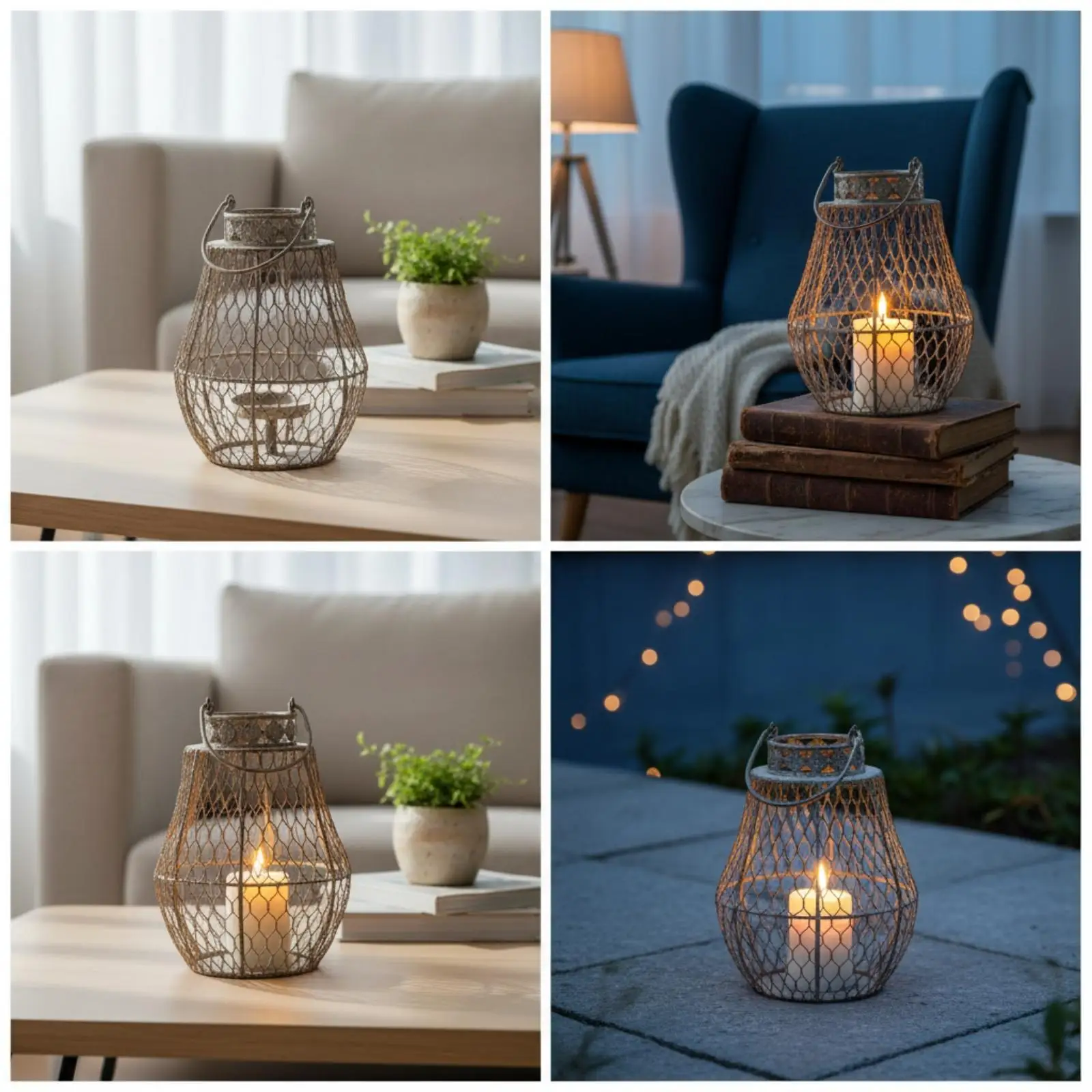 Wire Mesh Candle Lantern Vintage-Industrial Wire Cage Candle Lantern Antique-Style for Garden, Tabletop, Entryway