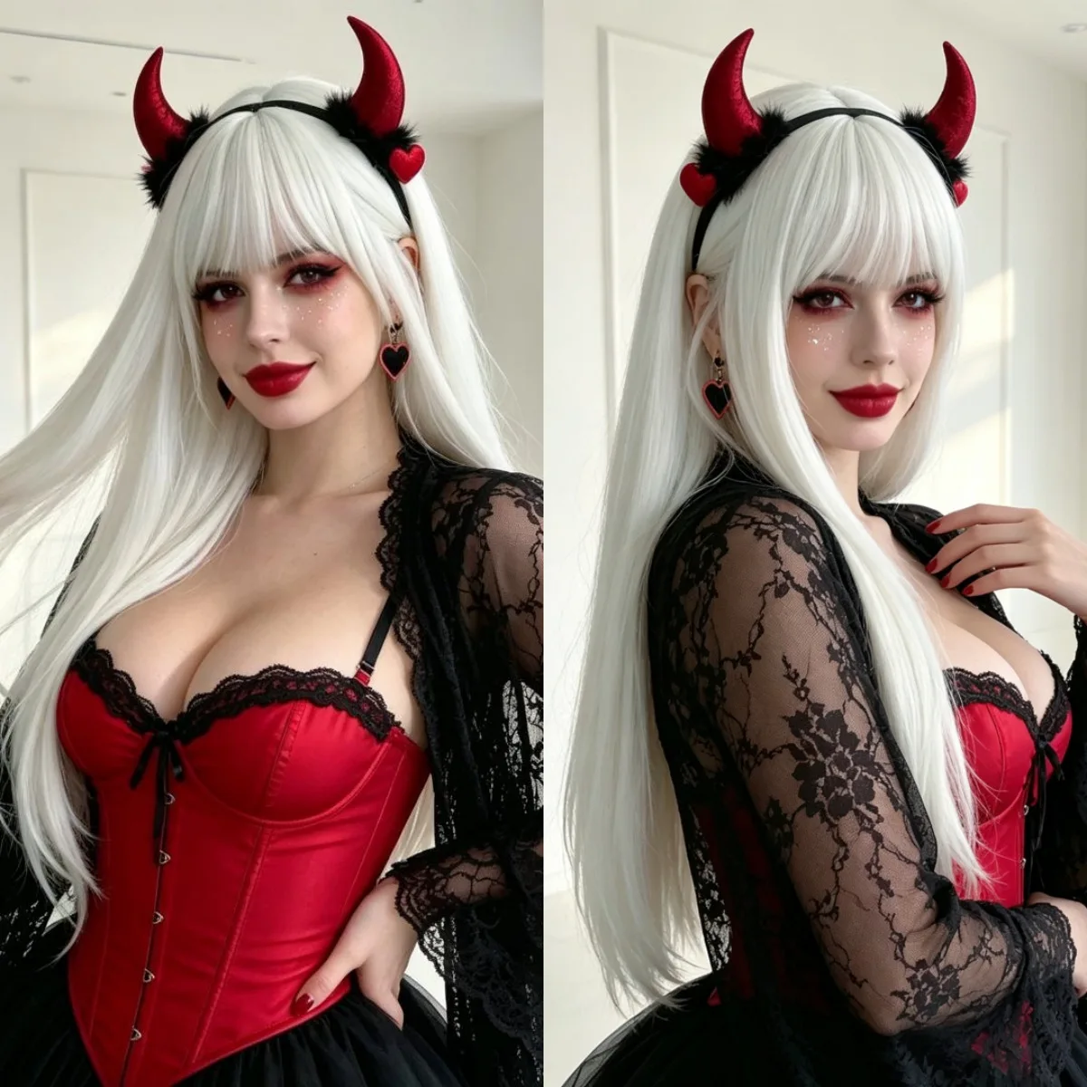 Long straight hair synthetic wig Halloween wig Cosplay wig Role-playing costume party Hot temperature hair accessory set