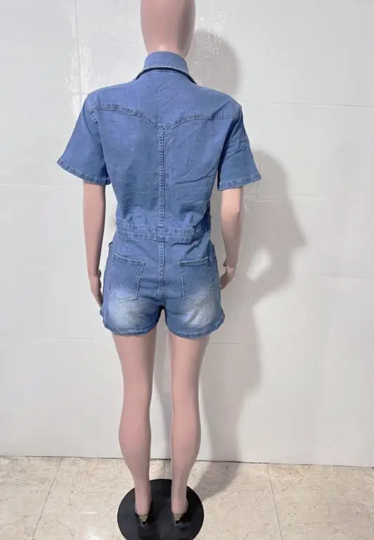 Femmes mode haute Stretch à manches courtes mince Denim combinaison personnalisé Style de rue femme décontracté minceur combinaisons courtes